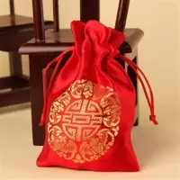 [20个][50个]结婚用品喜糖袋子批发婚庆婚礼糖袋中式喜糖袋 织锦袋[红色喜字] 50个中号[可放1包烟+10颗糖]