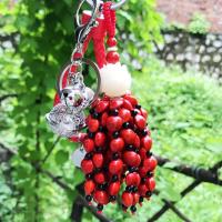 天然相思红豆汽车钥匙扣挂件情侣汽车钥匙扣挂件男女包包平安挂件 宫铃皮绳款-菩提根莲花108颗红豆