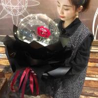 网红波波球玫瑰花气球花束带灯批发情人节礼物生日花气球花 升级雪花款 黑包装+红玫瑰