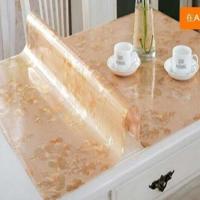 定制PVC彩色软玻璃水晶板透明桌布防水免洗餐桌茶几台布电视桌布 金色花朵加厚1.4毫米 90*150cm