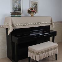 新款钢琴布盖布现代简约盖布艺盖巾防尘布雅马哈钢琴套半罩防尘罩 雪尼尔米色 顶披+单人凳罩