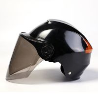 电动车头盔男女士安全帽男四季通用冬季防雾保暖防寒电瓶车半盔 黑色烤漆(防晒镜片)