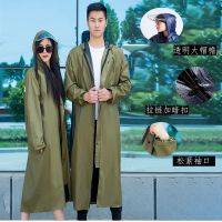 长款雨衣成人儿童雨衣男户外电动车风衣连体雨衣单人雨披女防暴雨 军黄色-加厚(拉链+大帽檐+松紧袖口 XXL