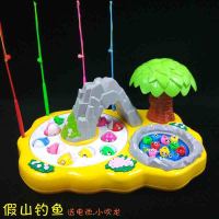 大号钓鱼玩具可充电音乐旋转男孩女孩礼物益智电动儿童宝宝送电池 充电版假山钓鱼大号彩盒包装