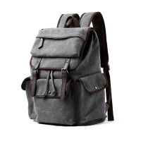 复古帆布双肩包男潮流初中大学生书包休闲简约旅行电脑背包女男包 灰色-0050
