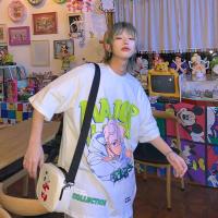 夏季卡通动漫ins短袖男t恤宽松高颜值情侣装宽松圆领上衣半袖印花 白色 Gao颜值卡通 S