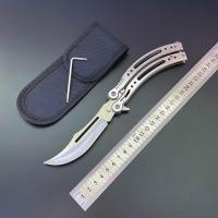 全钢CSGO同款蝴蝶练习刀具新手训练甩户外防身随身折叠刀礼品刀具 C-68银色精简款 送板手+尼龙套+CSGO爪子刀