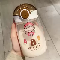 夏天水杯女高颜值带吸管杯子女学生韩版简约塑料杯女便携防摔耐热 维克多塑料杯420ml-透咖 单杯子+杯刷+吸管刷+贴纸+