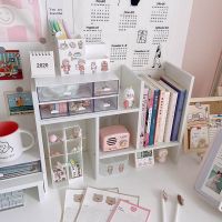 ins风简约宿舍桌面书架简易置物架木质组合柜 学生寝室桌上收纳架 白色组合收纳架