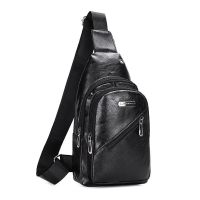 男士斜挎包真皮质感单肩包新款胸包男韩版防水商务大容量小挎包包 防水耐磨-黑色