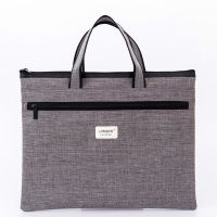 手提资料包帆布商务会议公文包文件袋办公A4袋双层男女档案防水包 灰色