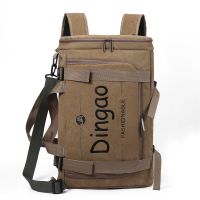 男士背包双肩包男休闲超大容量多功能男士学生书包时尚潮流旅行包 帆布棕色