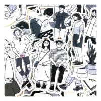 手帐贴纸文艺黑白人物男女生手绘手账日记插画复古休闲风贴纸装饰 全套4款都要(十分划算) 覆膜哑光(可防水)