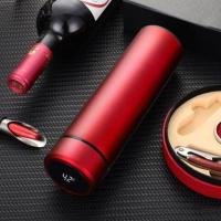 开业活动礼品年会高档水杯LED显示温度304不锈钢保温杯可定制LOGO 红色测温款