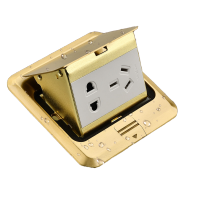 不锈钢银灰色防水五孔十孔地插地面插座电源梅兰日兰纯铜阻尼家用 黄铜色 16A五孔+底盒