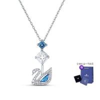 纯银施华洛黑天鹅项链玫瑰金跳动的心锁骨链送女友闺蜜节日礼物 长款蓝天鹅项链 专柜包装