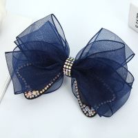 娟纱发夹后脑勺水钻蝴蝶结发饰盘发顶弹簧夹女生学生女生头饰 T060S紫罗兰