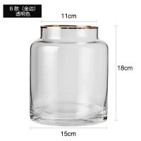 北欧创意玻璃花瓶客厅插花小摆件台办公室桌面装饰品个性居家摆台 1518平口金边透明