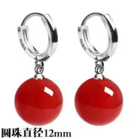 天然绿玛瑙玉髓耳环s925纯银耳扣长款女韩版时尚网红耳坠饰品耳圈 红玛瑙耳扣/(12mm)