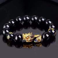 黑曜石感温变色貔貅越南沙金手链招财转运佛珠手串男女礼物首饰品 款式一