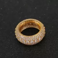 Ice Out hip hop Ring微镶五排满锆钻石戒指潮人嘻哈男女指环饰品 金色 可旋转戒指7号(内周长5.45c
