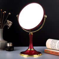高清台式化妆镜网红简约欧式公主双面放大镜子书桌宿舍梳妆镜 酒红-圆