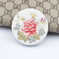 创意便携梳妆镜迷你小镜子双面折叠化妆镜随身PU补妆镜子节日礼物 PU圆形红牡丹