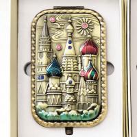 复古金属双面小镜子女化妆镜俄罗斯长方形公主便携迷你折叠随身镜 太阳城堡 古青铜