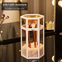 新春新潮ins玻璃化妆刷收纳装化妆刷的防尘刷筒桌面化妆品收纳盒 白色六边形米粉珍珠