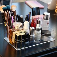 亚克力化妆刷收纳眉笔粉刷口红梳子收纳筒桶笔筒桌面小工具收纳 大号4格多功能刷桶盒
