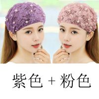 珍珠宽边紫色松紧发带女网红外出简约韩国防滑压发遮白发头饰头巾 紫色+粉色