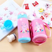 304不锈钢可爱儿童保温杯带吸管两用宝宝水壶学生杯便携星星卡通 星星盖 粉兔(一杯三盖)送杯套 单杯+刻字+杯刷吸管刷
