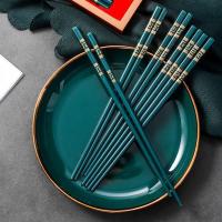 [精品]高档陶瓷筷子家用防霉不生菌防滑不变形耐高温易清洗餐具 金如意-帝王绿 礼盒装10双[送礼必备佳品]