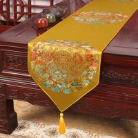 中式复古中国风茶几桌布布艺实木红木家具餐桌旗床尾巾可定制 新黄五龙团 2米6桌子用33*300cm