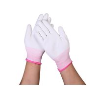 白色薄款尼龙PU涂指手套涂掌涂胶浸胶无尘防滑劳保耐磨工作手套 S号(小手女士) 36双涂掌手套