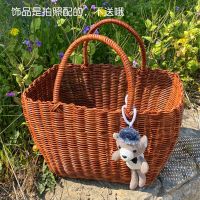 塑料买菜购物篮子采摘蓝沐浴洗澡篮浴室收纳筐野餐篮ins宿舍挂篮 加宽大号纯卡其色