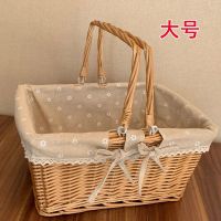柳编收纳篮花篮购物篮子藤编水果篮手提篮菜蓝野餐篮收纳筐鸡蛋篮 原木色麻布大号