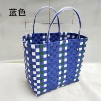 送丝巾-野餐篮ins海边沙滩包购物采摘蓝洗澡买菜篮子手提篮收纳筐 编织包蓝色送丝巾