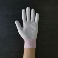 手套劳保防滑耐磨涂指涂掌尼龙浸胶防静电防滑薄款干活工作女 白色涂掌 S号36双装