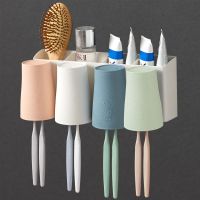 牙膏牙刷多功能置物架卫生间漱口刷牙洗漱杯套装壁挂式免打孔收纳 四杯款牙刷架+黏胶4个