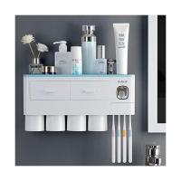 牙刷架刷牙杯漱口杯壁挂式吸壁置物架挂墙式免打孔收纳架牙具套装 四杯蓝色