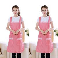 围腰裙女可爱夏天薄款透气做饭防油污成人家用厨房批发工作服 [两件装红+红]背带公主款送套袖