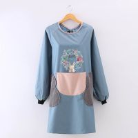 围裙女防水防油罩衣工作服厨房家用可擦手反穿衣上班做饭可爱时尚 擦手款 花环[蓝色-粉兜]