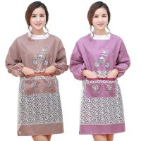 围裙女长袖防油污男女厨房做饭围裙可爱工作服反穿衣罩衣围腰裙 咖色+紫色[2件装] [长袖罩衣]骑车款