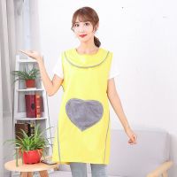 时尚围裙女防水防油可爱围裙女厨房做饭围裙可擦手无袖围裙工作服 [防水防油可擦手]手坎肩-黄色