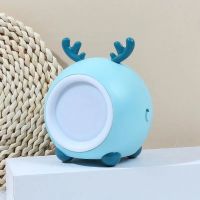 萌宠小夜灯LED三档调光夜间喂奶灯USB可充电卧室床头灯触摸 三档变色调光小鹿蓝 USB充电线+充电头(充插两用)