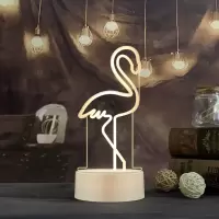 3D小夜灯USB电池台灯床头灯网红卧室少女心创意梦幻浪漫生日礼物 火烈鸟 [电池USB共用]单色暖黄光