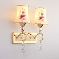 床头灯简约创意LED卧室壁灯 水晶客厅墙壁灯楼梯过道阳台插电壁灯 P046双头 [三色LED灯泡][拉线开关]