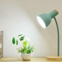 北欧实木台灯ins风学习护眼宿舍卧室床头书桌创意插电调光led灯 A002薄荷绿 7瓦天猫精灵灯泡+[语音控制]