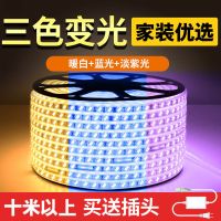 客厅灯带LED三色变光开关控制器家用灯条线节能遥控户外防水10米 [10米三色家装灯带]暖白+蓝色+紫